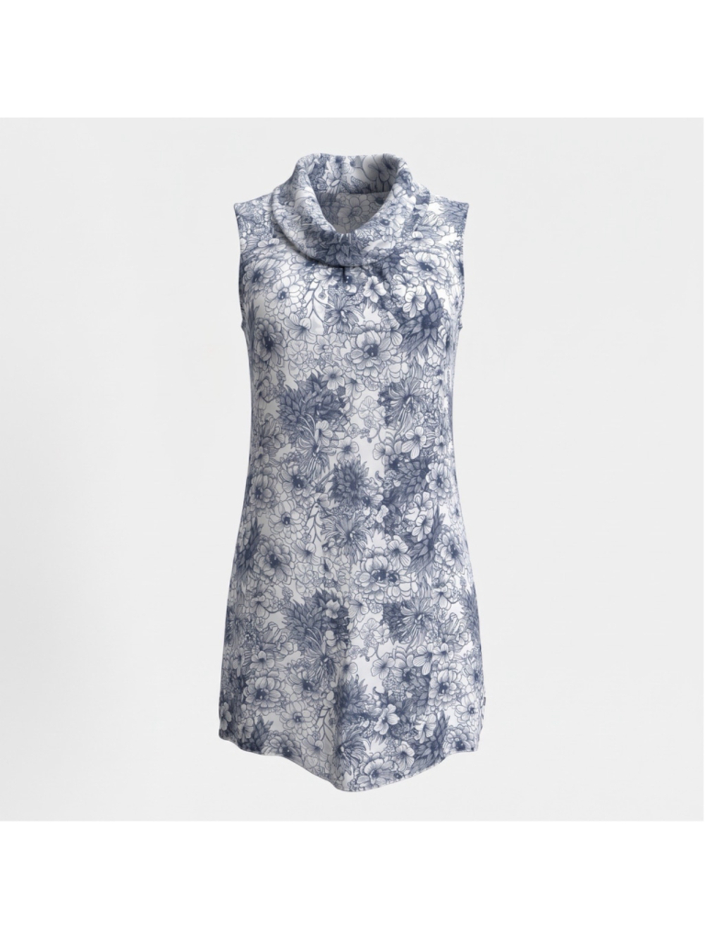 Elena Baldi Shift Dress White Blue Floral Cowl Neck Bohemian Silk Blend Medium